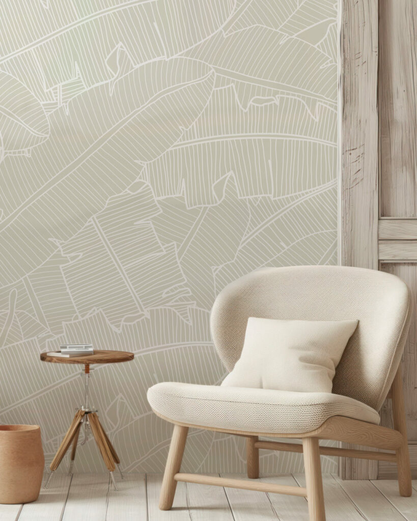 THIAM - Papier peint feuille de bananier chic beige salon