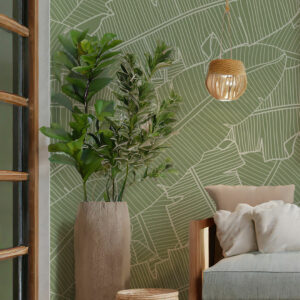 THIAM - Papier peint feuille de bananier chic vert salon