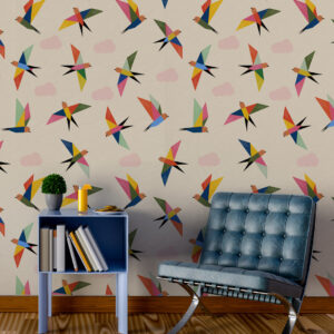 WILLOW - Papier peint oiseaux origami coin lecture