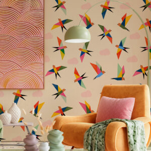 WILLOW - Papier peint oiseaux origami salon