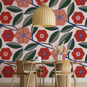 AINHOA - Tapisserie fleur rouge salle à manger