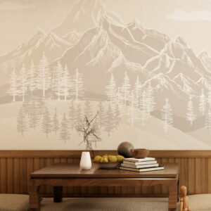 CASSANDRE - Papier peint montagne enneigée beige coin détente