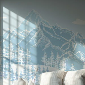 CASSANDRE - Papier peint montagne enneigée bleu chambre