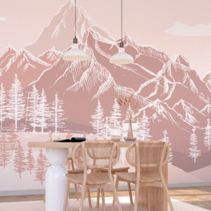 CASSANDRE - Papier peint montagne enneigée rose salle à manger