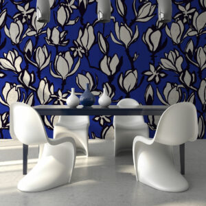CLAUDETTE - Papier peint magnolia bleu salle à manger