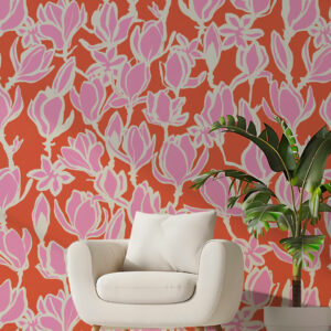 CLAUDETTE - Papier peint magnolia orange coin détente