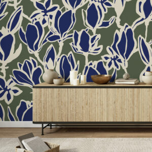 CLAUDETTE - Papier peint magnolia vert entrée