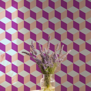 LEONARDO - Papier peint cube bleu pot de fleurs