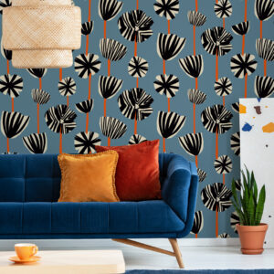 LILOU - Tapisserie a fleur bleu salon