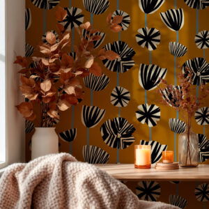 LILOU - Tapisserie a fleur marron salon