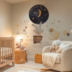 LUMI - Papier peint lapin astronaute chambre bébé