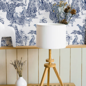 MAO - Papier peint effet toile de jouy moderne tigres bleu bureau