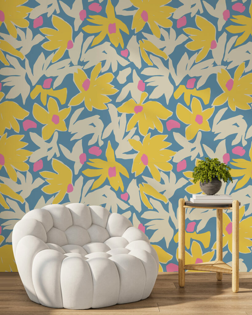 NEREA - Papier peint fleuri marguerite coin détente