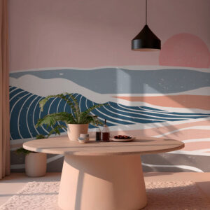 NIL - Papier peint panoramique vague minimaliste salle à manger