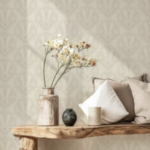 PARIS - Papier peint art déco éventail beige entrée