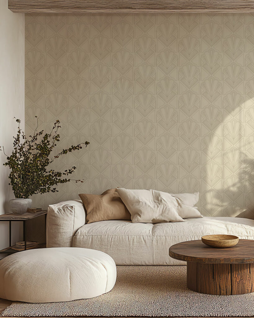 PARIS - Papier peint art déco éventail beige salon