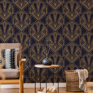 PARIS - Papier peint art déco éventail bleu salon