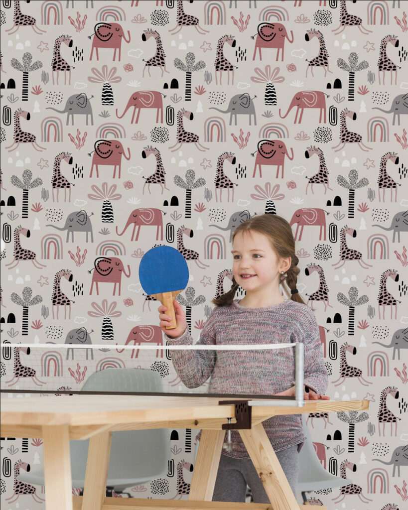 ABIGAEL - Papier peint fille animaux de la jungle salle de jeu fille