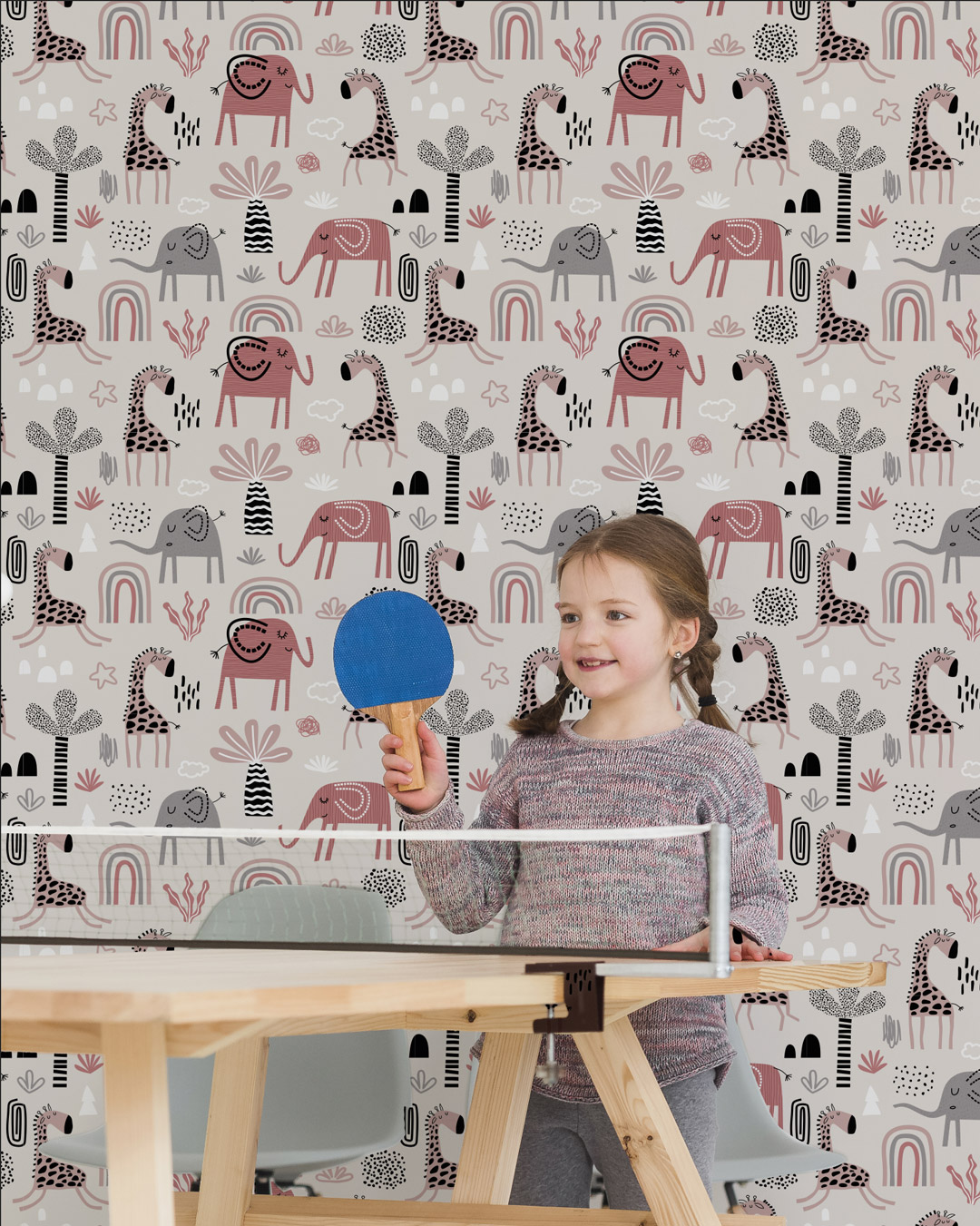 ABIGAEL - Papier peint fille animaux de la jungle salle de jeu fille