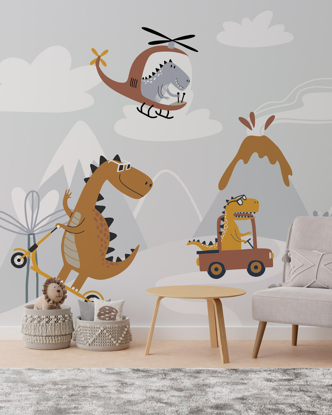 AMAURY - Papier peint panoramique dinosaures rigolos