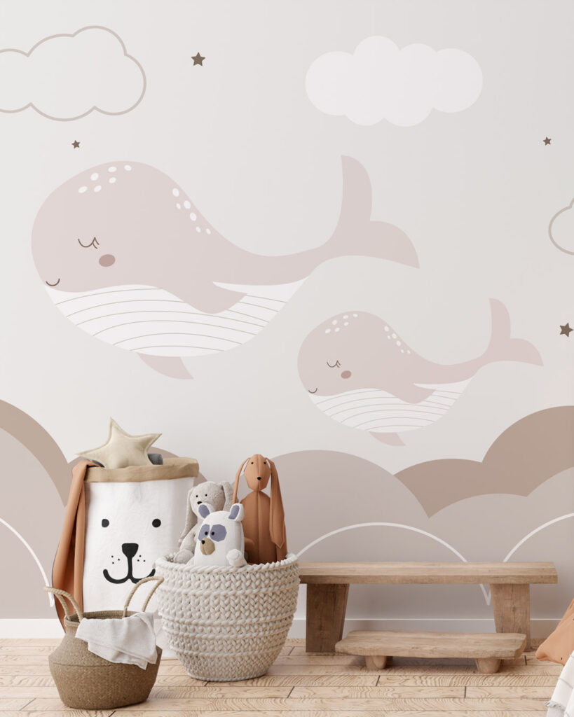 MARTHE - papier peint panoramique baleine enfant chambre fille