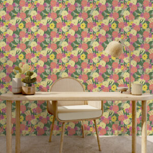 ORIANE - Papier peint fleuri acidulé chambre bureau