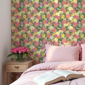 ORIANE - Papier peint fleuri acidulé chambre femme