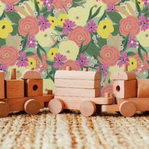 ORIANE - Papier peint fleuri acidulé chambre fille