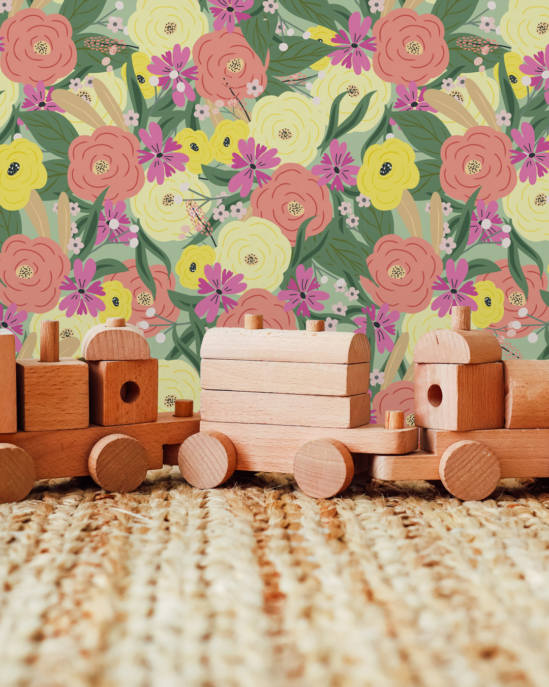 ORIANE - Papier peint fleuri acidulé chambre fille