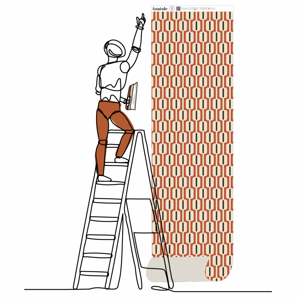 Poser le premier lé de papier peint avec le cartouche en haut