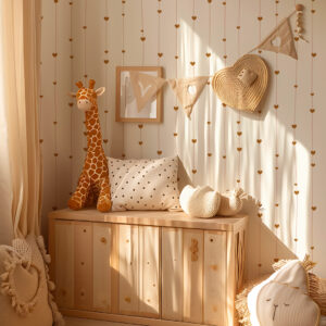 ALICIA - Papier peint fine rayure et coeurs salle de jeux