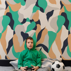 BÉRÉNICE - Papier peint formes abstraites et douces vert chambre garçon