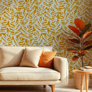 CARLOS - Papier peint feuilles couleur pop orange salon