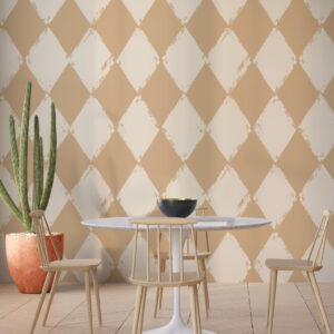CÉLESTIN - Papier peint arlequin effet texturé beige salle à manger