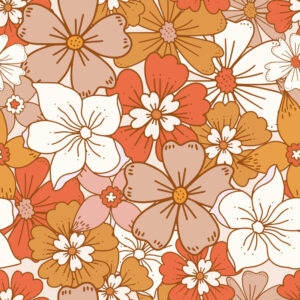 CORINNE - Papier peint fleurs hippie année 70 orange