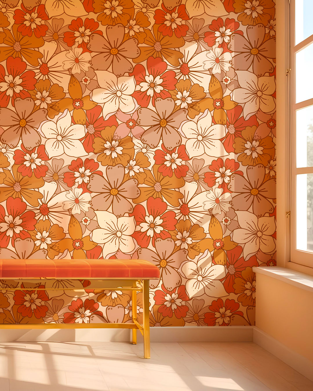 CORINNE - Papier peint fleurs hippie année 70