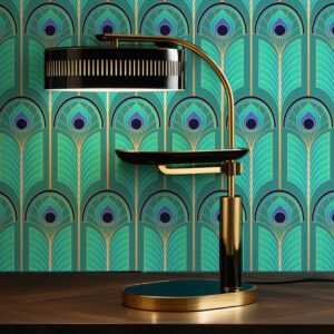 HELGA - Papier peint art déco dégradé turquoise bureau