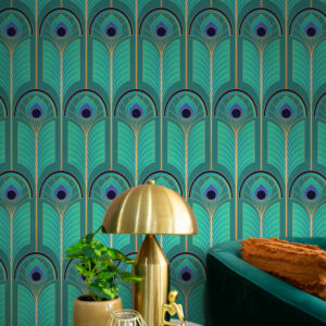 HELGA -Papier peint art déco dégradé turquoise