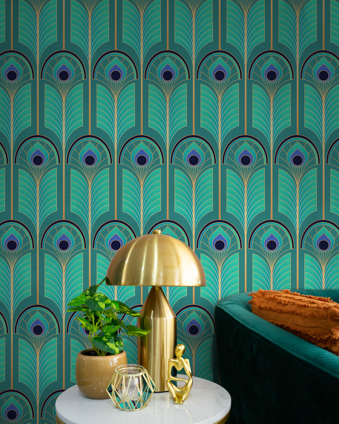 HELGA -Papier peint art déco dégradé turquoise