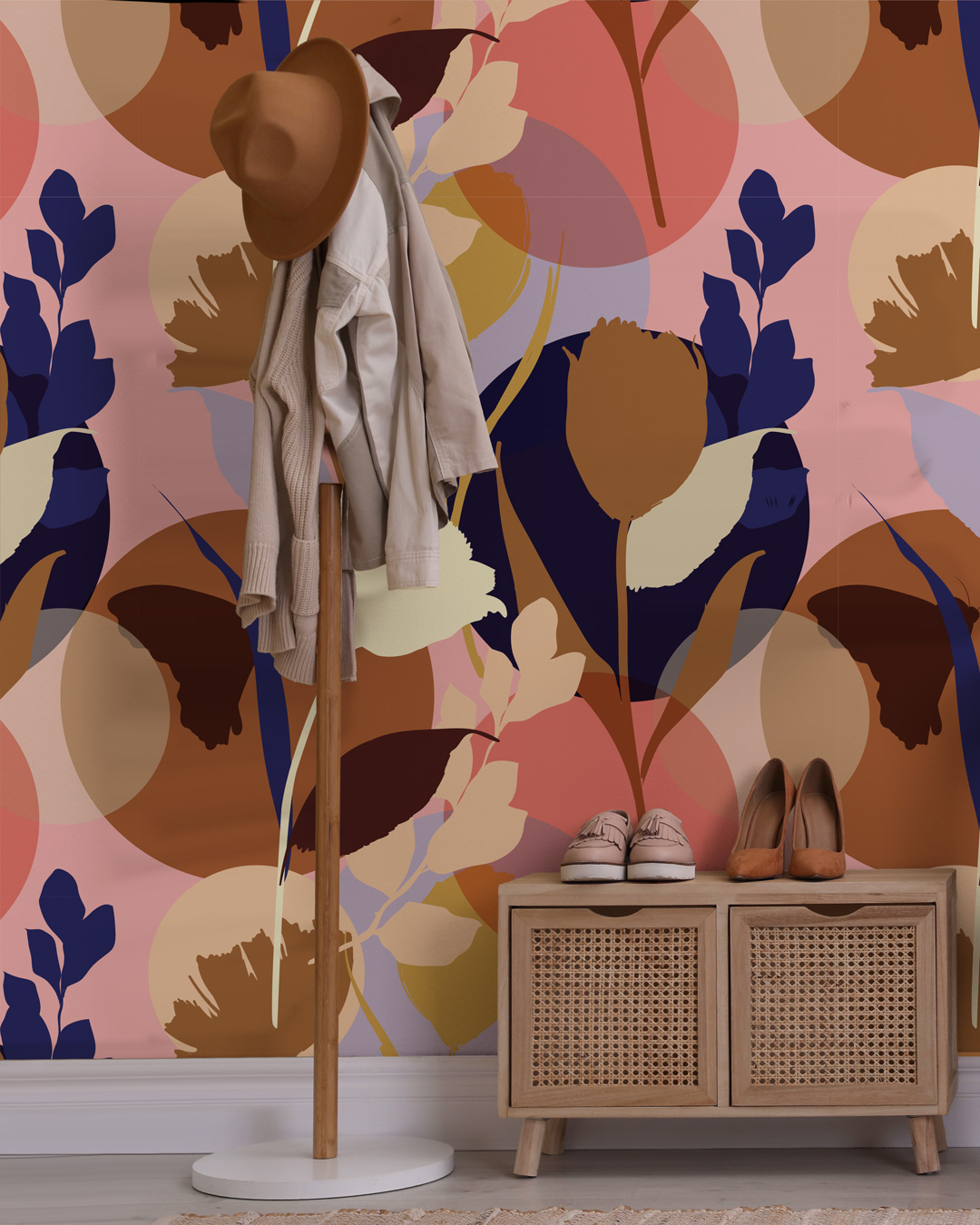 LINDA - Papier peint ombre fleurie rose dressing