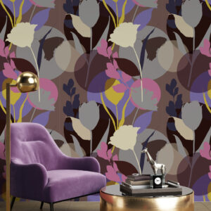 LINDA - Papier peint ombre fleurie violet salon de beauté