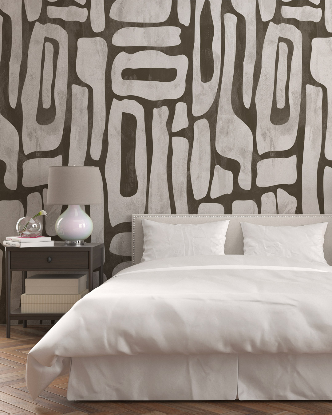 MANEL - Papier peint abstrait formes irrégulières gris chambre