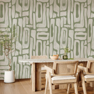 MANEL - Papier peint abstrait formes irrégulières vert salle à manger