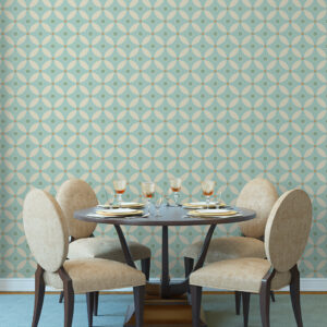 MARLÈNE - Papier peint rosace art déco bleu ciel salle à manger