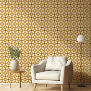 MARLÈNE - Papier peint rosace art déco orange salon