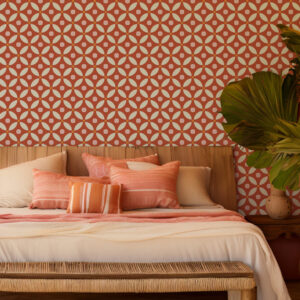 MARLÈNE - Papier peint rosace art déco rouge chambre