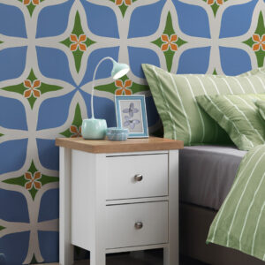 OCTAVE - Papier peint vintage motif croix bleu chambre