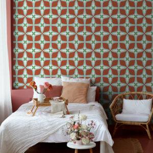 OCTAVE - Papier peint vintage motif croix rouge chambre