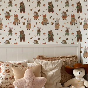 OLIVER - Papier peint motif animaux de la foret à l’automne enfant