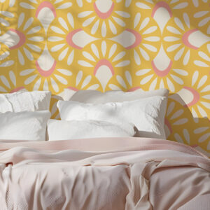 PAULE - Papier peint fleuri géométrique pastel jaune chambre